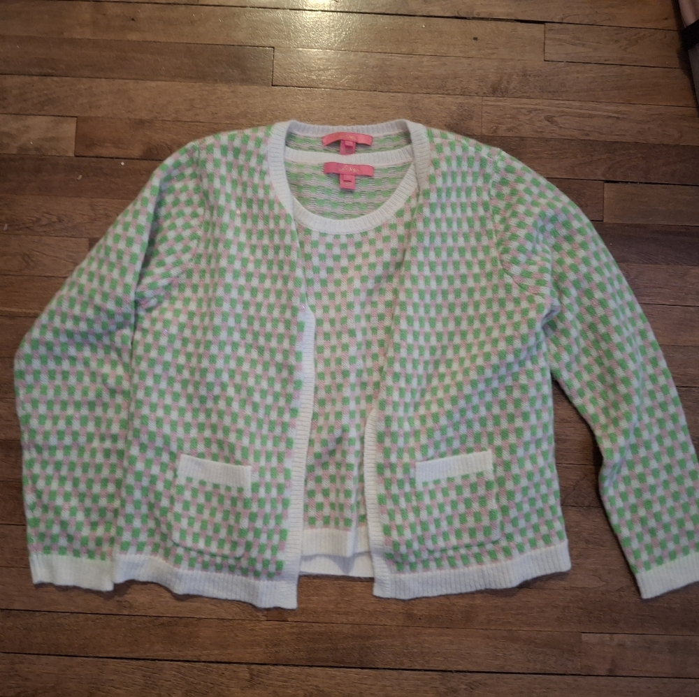 LILLY PULITZER Viera Sweater Set Tank Top & Cardigan Size Large